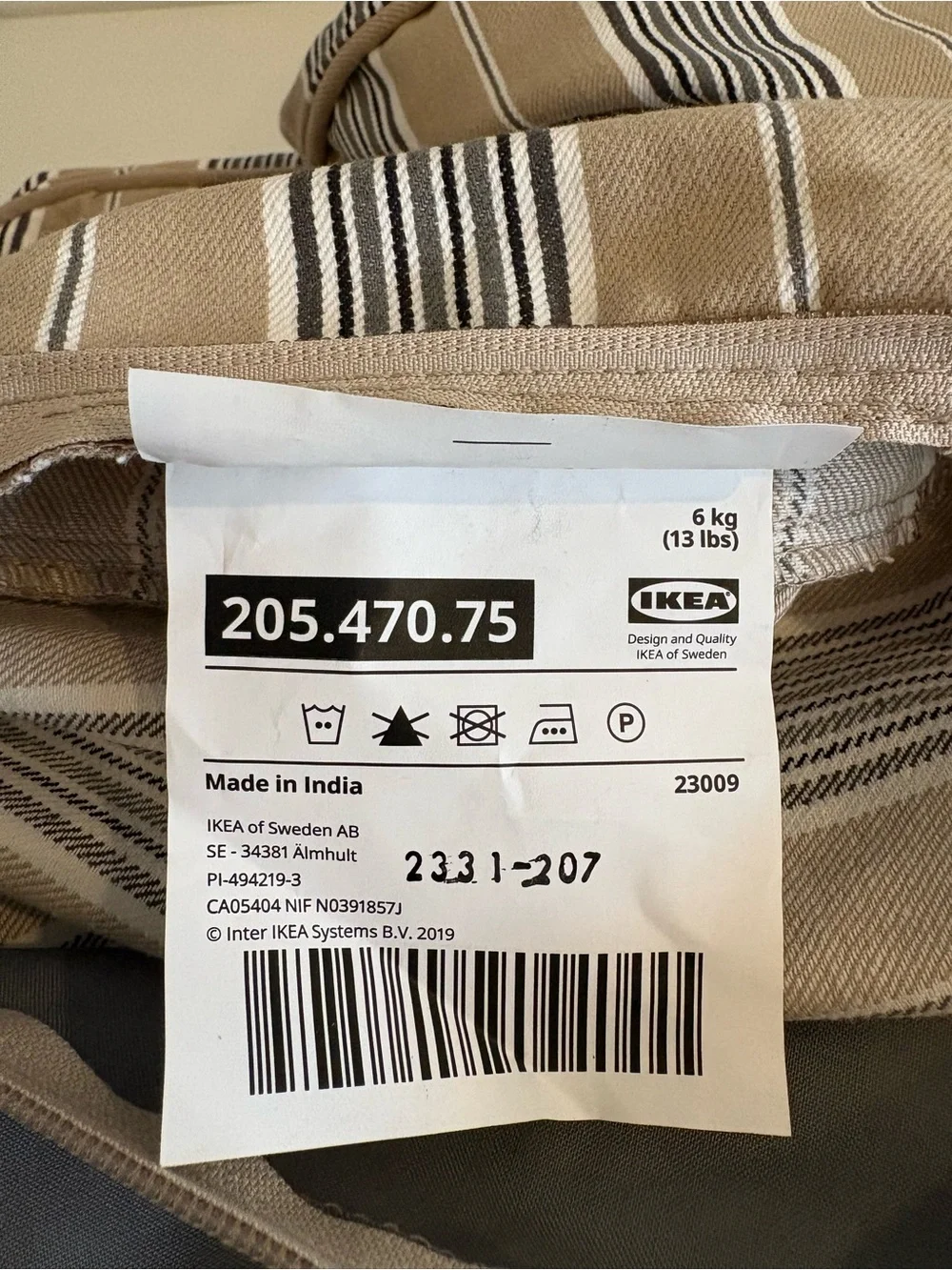 IKEA || Uppland Sofa Cushion Covers in Karlshov Beige Stripe Set of 6